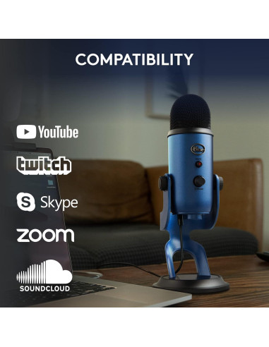 Micrófono USB Logitech Blue Yeti 4 Patrones Polares - Azul