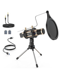 Micrófono de Estudio ZealSound K08U Oro con Soporte y USB