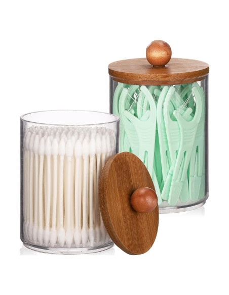 Soporte para Qtip Tbestmax 2 frascos 10 oz con tapa de bambú