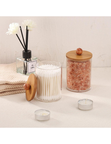 Soporte para Qtip Tbestmax 2 frascos 10 oz con tapa de bambú