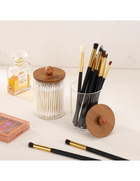 Soporte para Qtip Tbestmax 2 frascos 10 oz con tapa de bambú