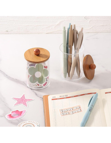 Soporte para Qtip Tbestmax 2 frascos 10 oz con tapa de bambú