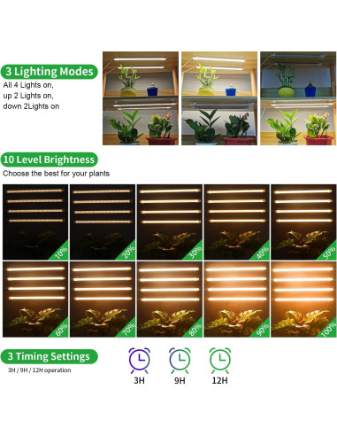 Lámpara de Crecimiento LED RWNTAO 3000K 4 Tiras Regulables