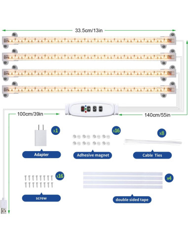 Lámpara de Crecimiento LED RWNTAO 3000K 4 Tiras Regulables
