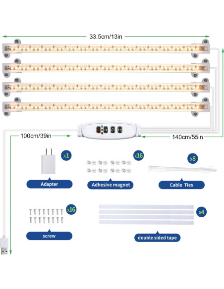 Lámpara de Crecimiento LED RWNTAO 3000K 4 Tiras Regulables