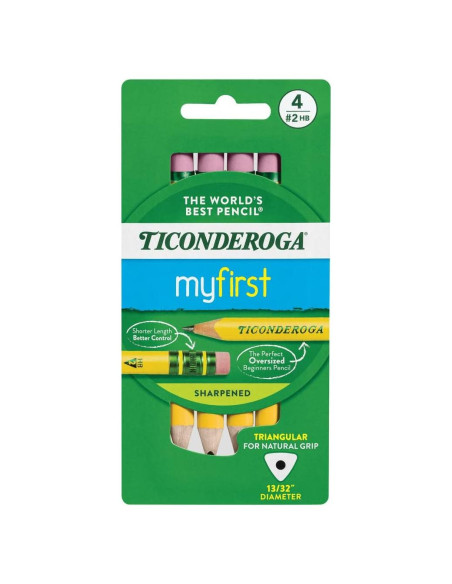 Lápices Cortos Ticonderoga Triangulares Amarillo 4 Pzs