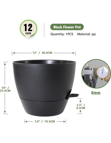 Maceta autorriego MeoWell 30 cm negra para interior y exterior