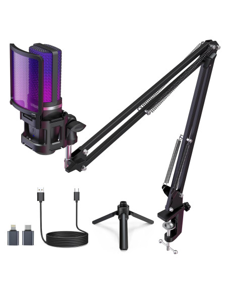 Micrófono USB Gaming ZealSound BKD-11 RGB con Filtro Antipop