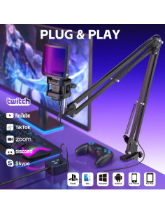 Micrófono USB Gaming ZealSound BKD-11 RGB con Filtro Antipop 2