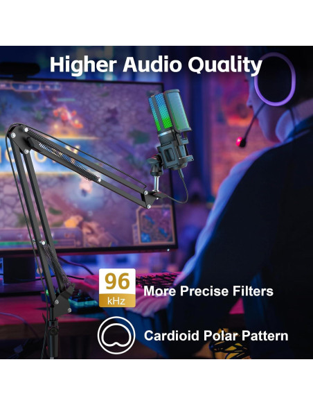 Micrófono USB Gaming ZealSound BKD-11 RGB con Filtro Antipop