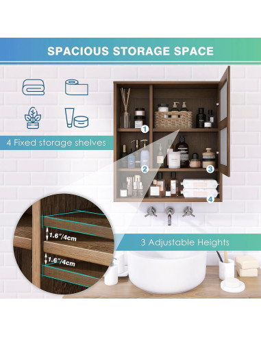 Armario Espejo SMIBUY de Bambú Montado en Pared 55x16x61cm