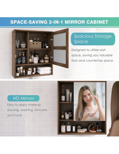 Armario Espejo SMIBUY de Bambú Montado en Pared 55x16x61cm