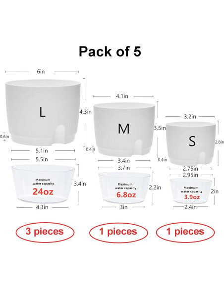 Juego de macetas autorriego JFMAMJ 5 paquetes 15.24 cm