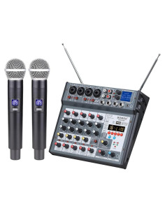 Mezclador de Audio DJ BOMGE 6 Canales con Micrófonos Inalámbricos