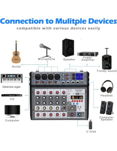 Mezclador de Audio DJ BOMGE 6 Canales con Micrófonos Inalámbricos 2
