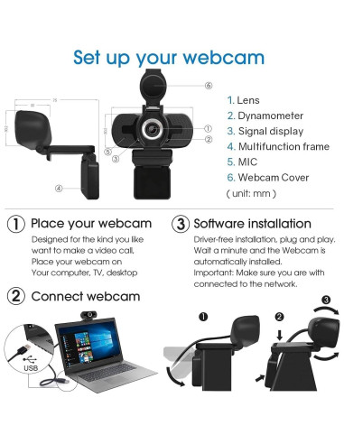 Cámara web LarmTek BENEWY 1080P con micrófono y clip