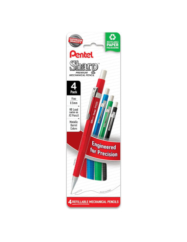 Lápiz Mecánico Pentel Sharp 0.5mm Paquete de 4 Colores