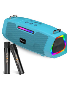 Máquina de Karaoke Portátil 60W - Azul con 2 Micrófonos