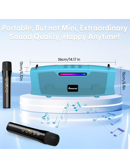 Máquina de Karaoke Portátil 60W - Azul con 2 Micrófonos Máquina de Karaoke Portátil 60W - Azul con 2 Micrófonos