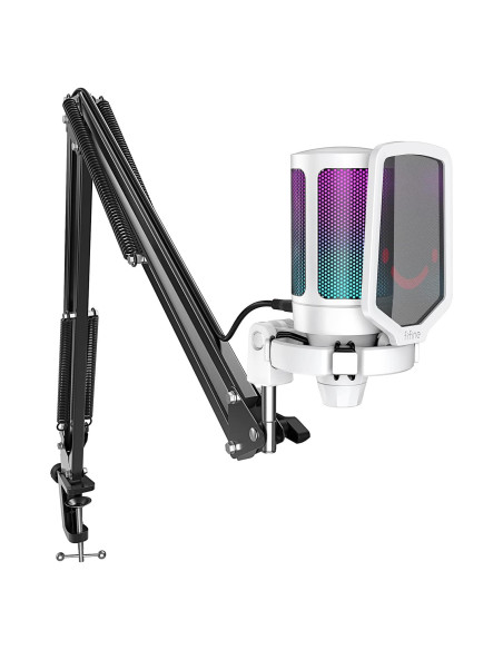 Micrófono USB FIFINE A6T Blanco para Gaming y Streaming