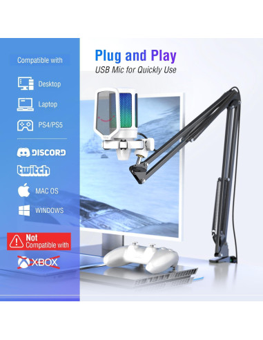 Micrófono USB FIFINE A6T Blanco para Gaming y Streaming
