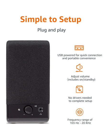 Altavoces USB Amazon Basics para computadora, negro