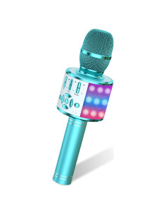 Micrófono Karaoke Amazmic Azul Bluetooth con Luces LED