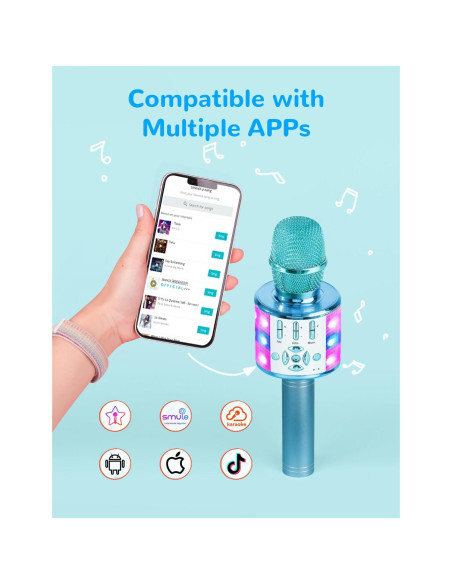 Micrófono Karaoke Amazmic Azul Bluetooth con Luces LED
