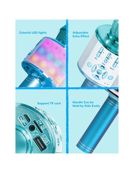 Micrófono Karaoke Amazmic Azul Bluetooth con Luces LED