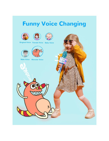 Micrófono Karaoke Amazmic Azul Bluetooth con Luces LED