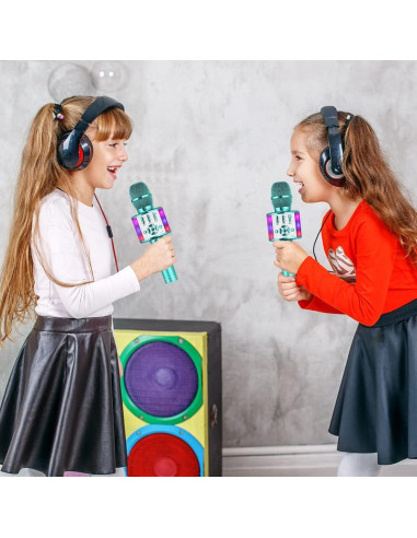 Micrófono Karaoke Amazmic Azul Bluetooth con Luces LED