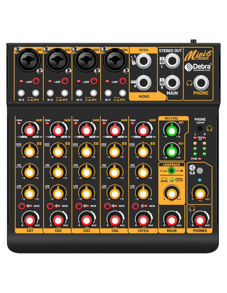 Mezclador de Audio D Debra Mini6 6 Canales USB Bluetooth
