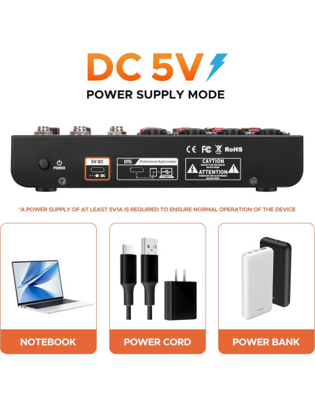 Mezclador de Audio D Debra Mini6 6 Canales USB Bluetooth