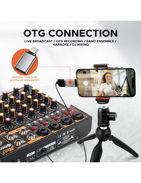 Mezclador de Audio D Debra Mini6 6 Canales USB Bluetooth