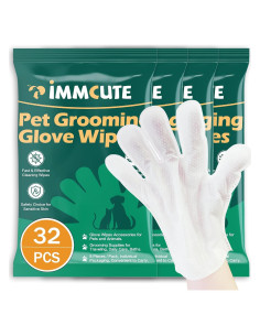 32 Guantes Toallitas para Baño de Mascotas IMMCUTE Sin Fragancia