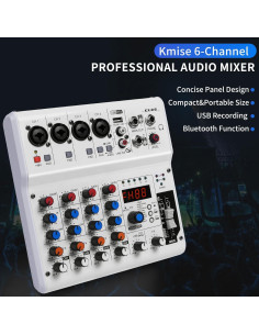 Mezclador de Audio 6 Canales Kmise con Efectos y USB 2