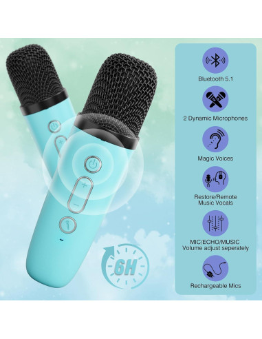 Mini máquina de karaoke Voijump K304 Bluetooth 2 micrófonos