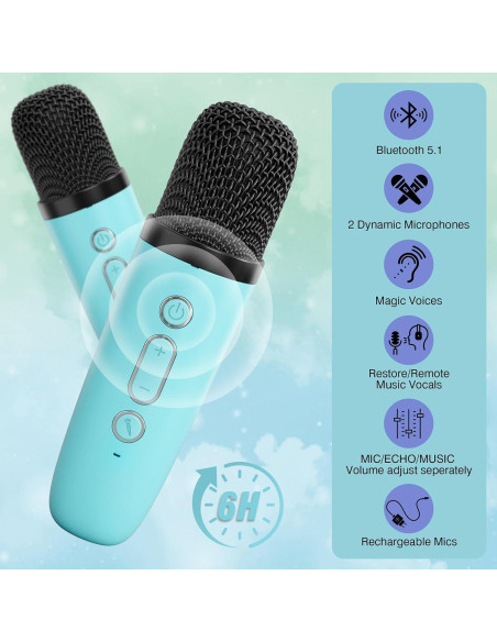 Mini máquina de karaoke Voijump K304 Bluetooth 2 micrófonos Mini máquina de karaoke Voijump K304 Bluetooth 2 micrófonos