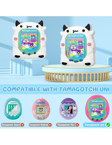 Funda de silicona BEARDDO para Tamagotchi Uni vaca blanca
