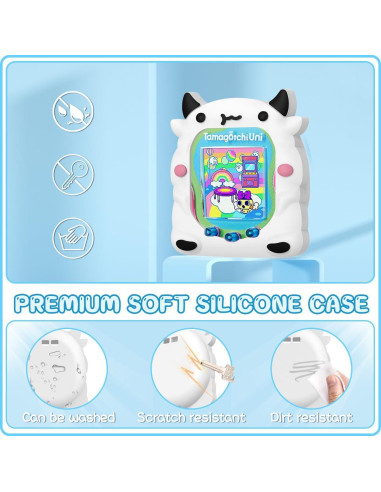 Funda de silicona BEARDDO para Tamagotchi Uni vaca blanca