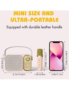 Mini máquina de karaoke BESCOST rosa con 2 micrófonos 2