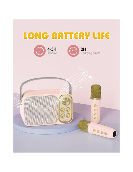 Mini máquina de karaoke BESCOST rosa con 2 micrófonos
