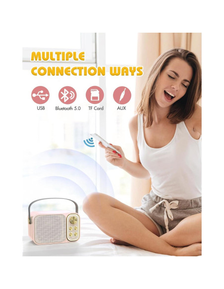 Mini máquina de karaoke BESCOST rosa con 2 micrófonos