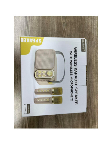 Mini máquina de karaoke BESCOST rosa con 2 micrófonos
