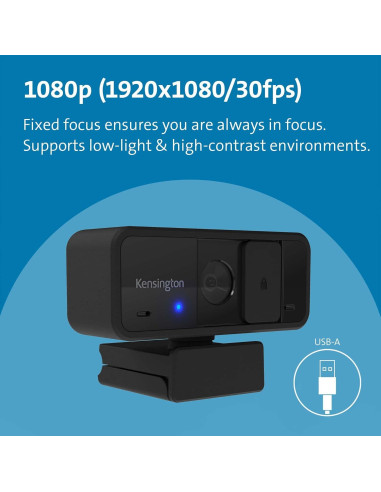 Webcam Kensington W1050 1080p Fijo Ángulo Amplio Negro