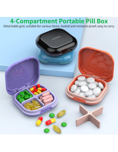 Organizador de Pastillas TecQach Negro 4 Compartimentos Portátil 2