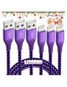 Cargador MFi Firsting para iPhone - 3 Cables 6FT Nylon Morado
