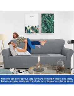 Funda de Sofá YEMYHOM Jacquard 3 Cojines Gris Claro 2