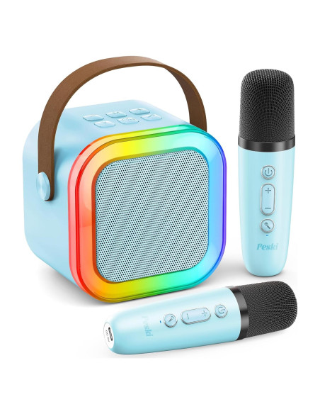 Karaoke Portátil LFS con 2 Micrófonos y Bluetooth Azul