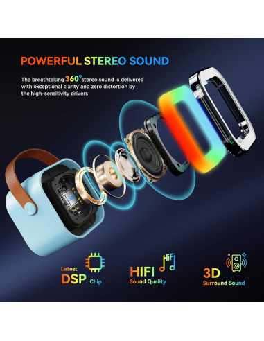 Karaoke Portátil LFS con 2 Micrófonos y Bluetooth Azul